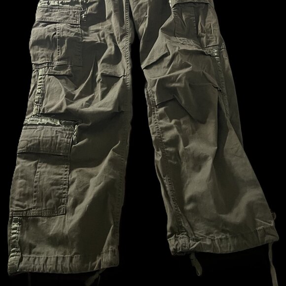 Abercrombie & Fitch Utility Cargo Pants Baggy Y2K Style Olive Satin Accents - Picture 2 of 16